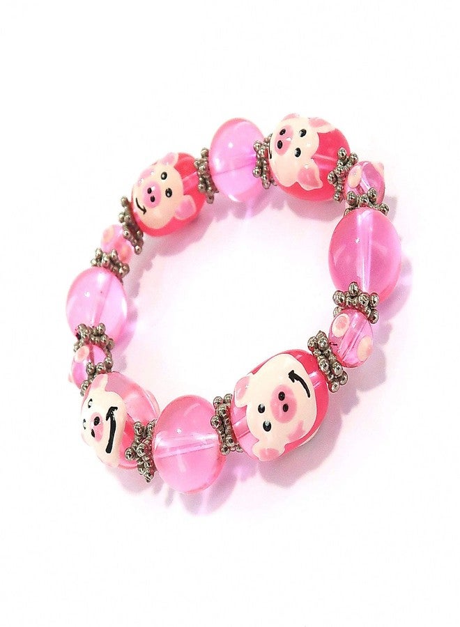 Linpeng Pig Bracelet, Pink Farm Animal Glass Beaded Stretch Jewelry, Birthday Christmas Gift for Her, 1 pc - Image 4